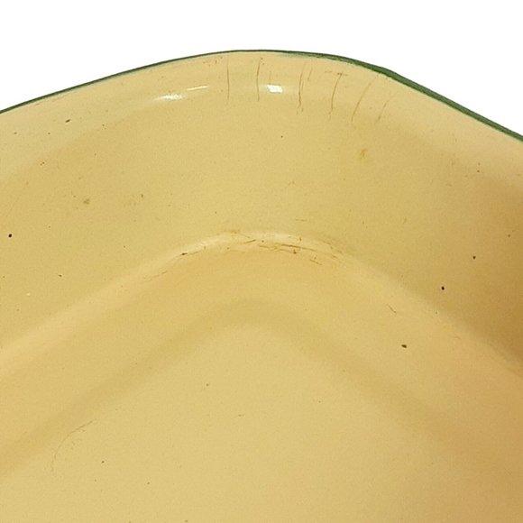 Cream and Green Enamelware Cake Casserole Pan Vintage Farmhouse Bakeware Decor - Picture 7 of 14
